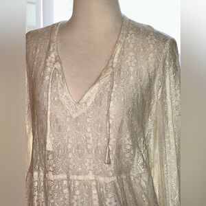 V Cristina Cream Lace Embroidered Blouse, Size Large